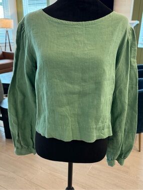 SHELTER 100% Linen Gloria Top Puff Sleeves Made in Canada Size Small VGUC
